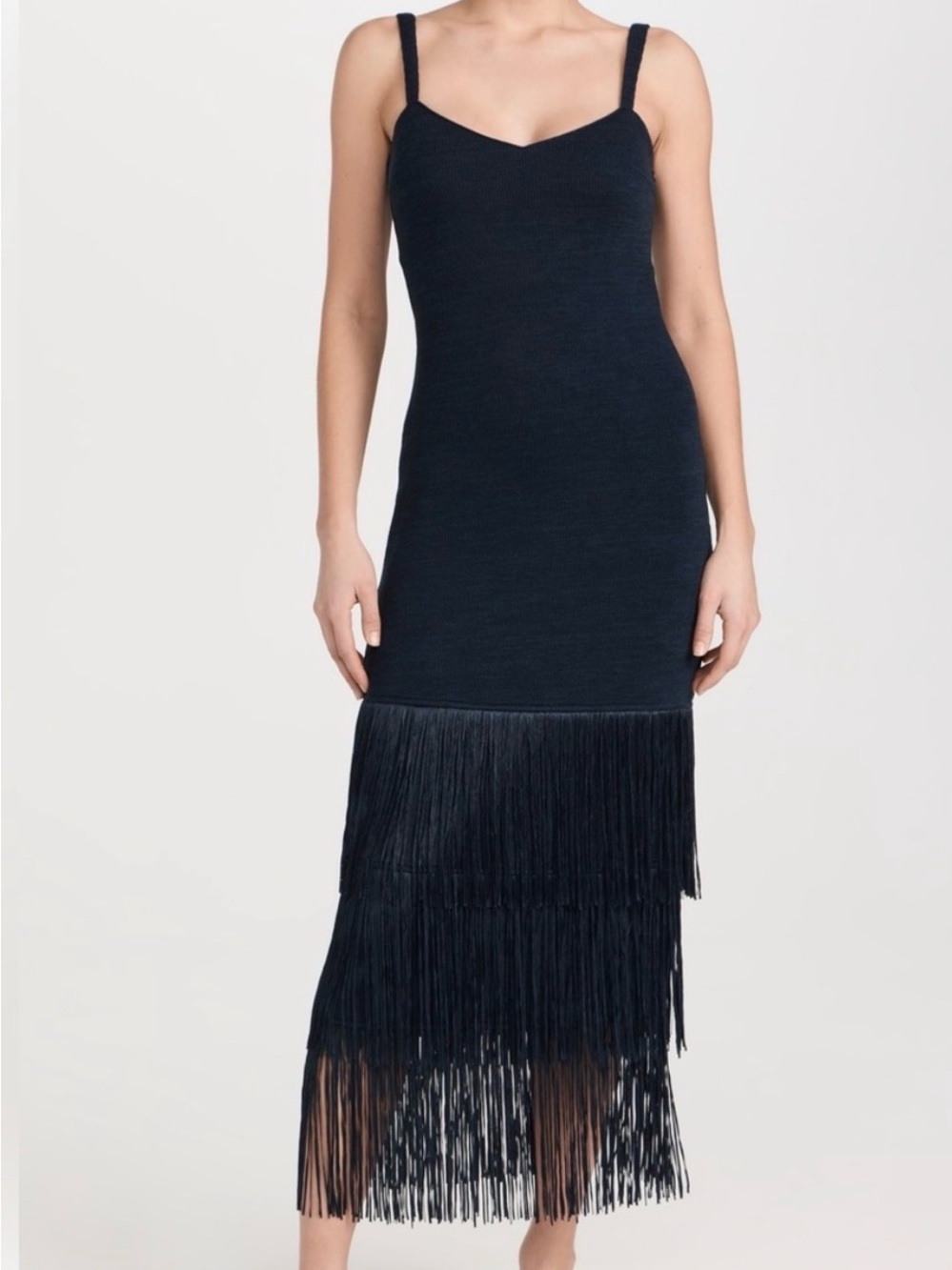 SAYLOR Navy Fringe Midi Dress